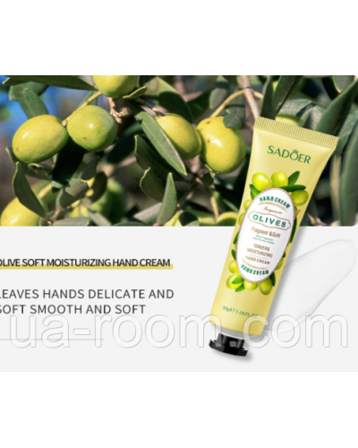 Зволожуючий крем для рук Sadoer Hand Cream Olives із екстрактом оливи, 30 г.