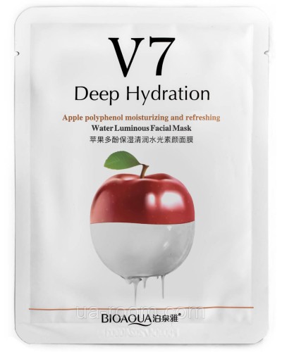 Тканинна маска BIOAQUA V7 Deep Hydration Apple polyphenol moisturizing and refreshing, 30 g.