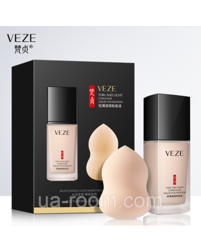 Тональный крем + спонж Veze Thin And Light Concealer Liquid Foundation, тон 01 натуральный, 30мл.